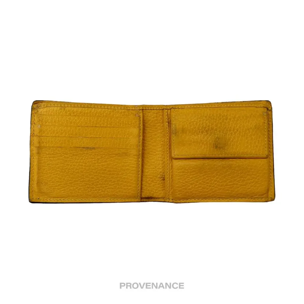 🔴 Gucci GG Logo Bifold Wallet - Black/Yellow Leather